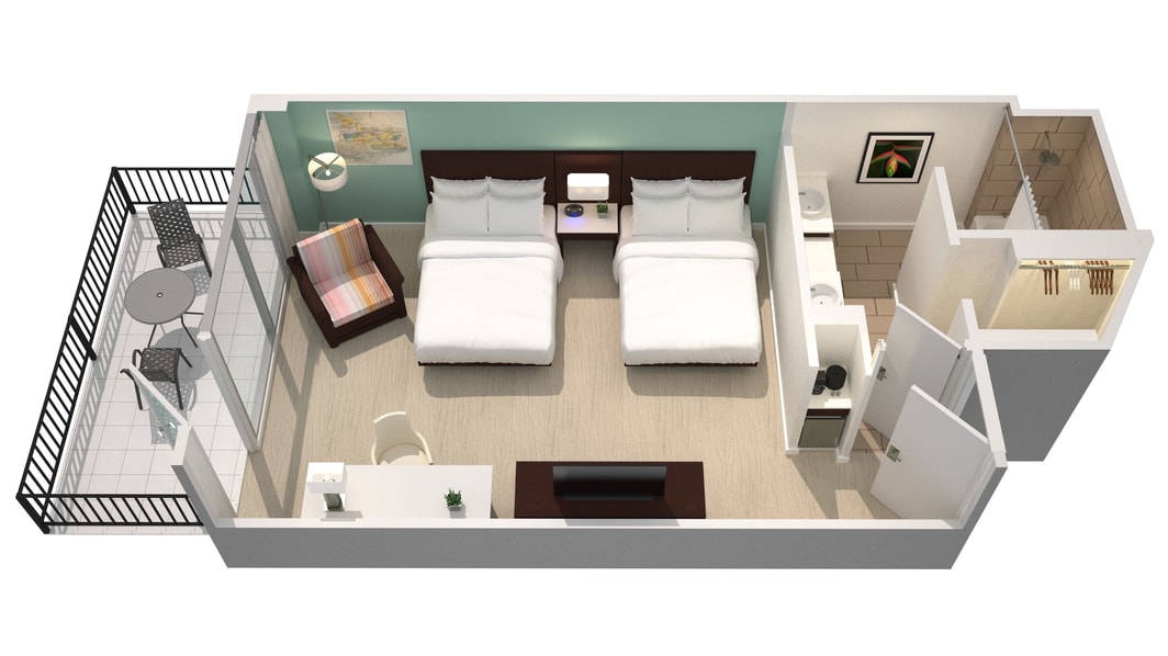 Gästezimmer mit zwei Queensize-Betten