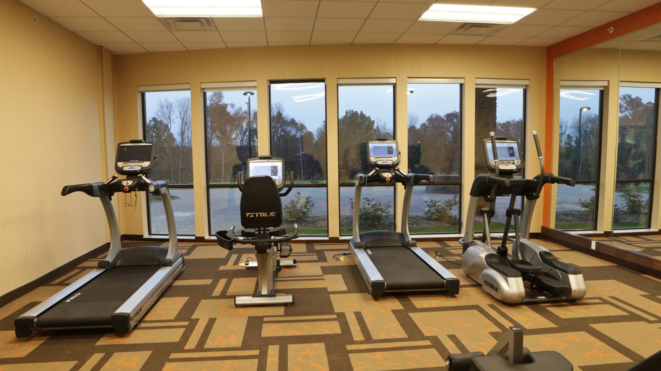 Our fitness center offers great views of our courtyard!