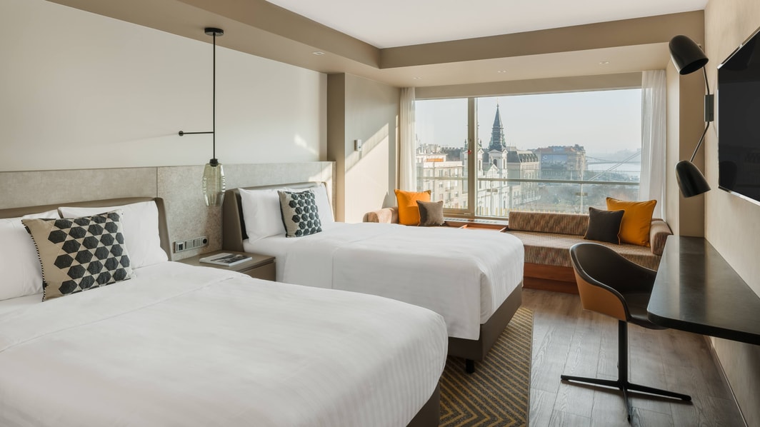 Habitación Deluxe con dos camas sencillas y vista al río Danubio