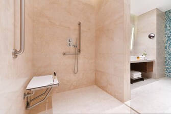 حمام غرفة فاخرة (Deluxe) لذوي الاحتياجات الخاصة - حجيرة استحمام تسمح بدخول كرسي متحرك