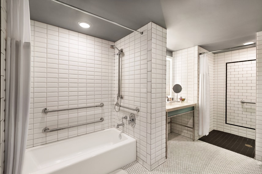 Accessible Guest Room Bathroom - Tub & Roll-In Shower
