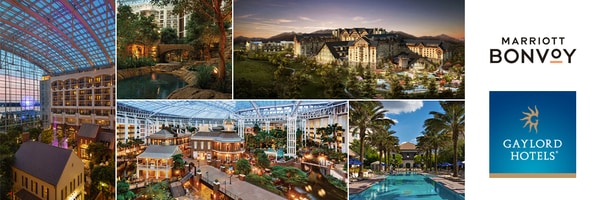 Collage of 5 scenes at Gaylord Hotels resorts