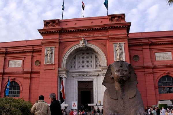 Sphinx statue at museum entrance