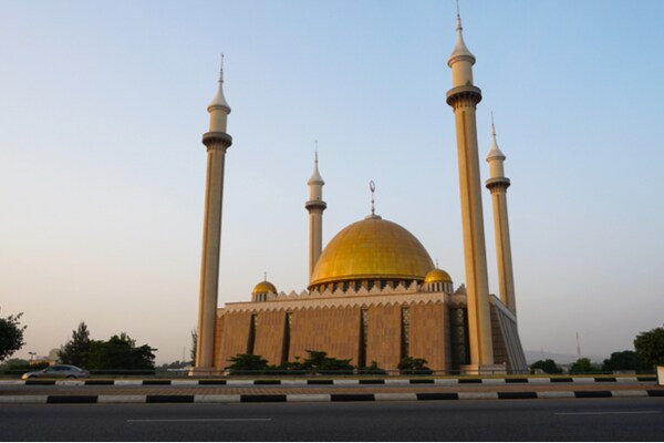 Large Mosque with gold domes and 4 minarets