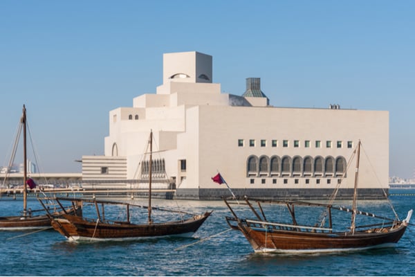 Dhow boats anchored near museum