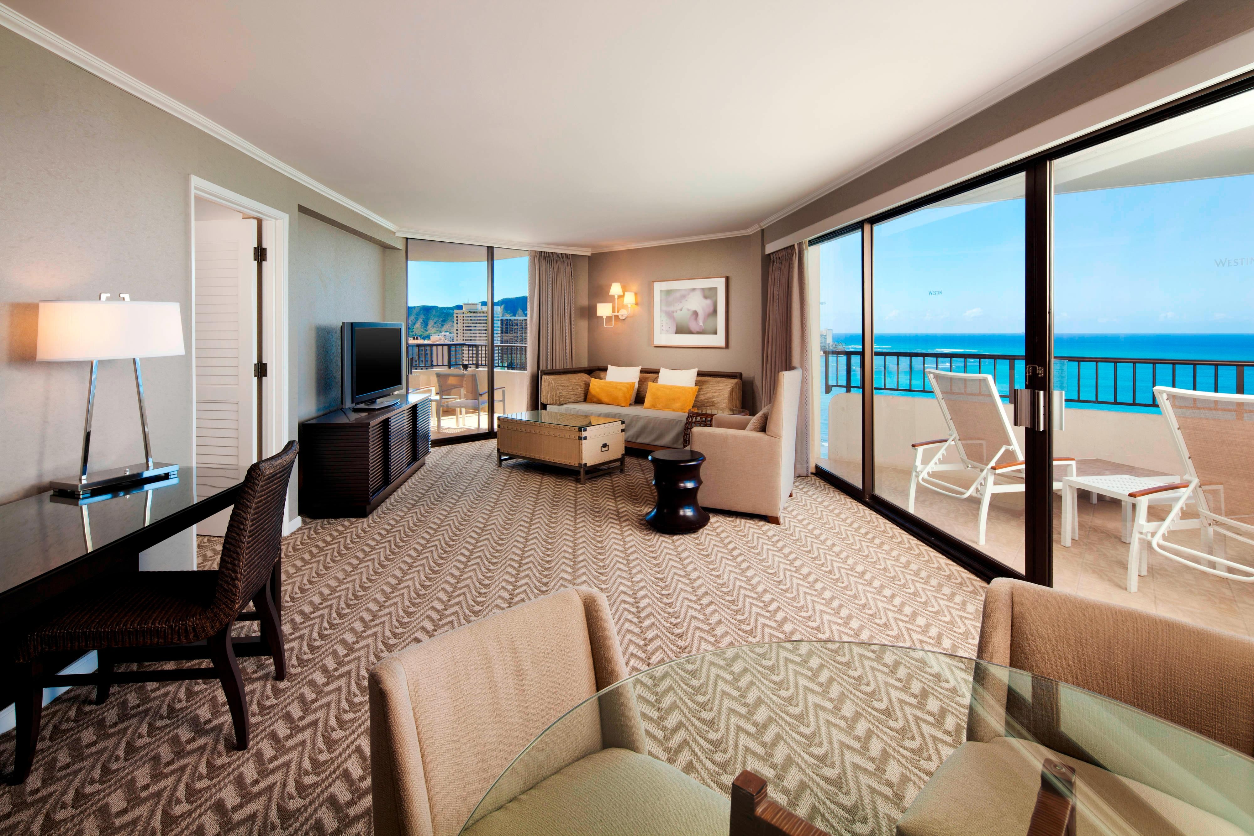 Guest suite living room with ocean views