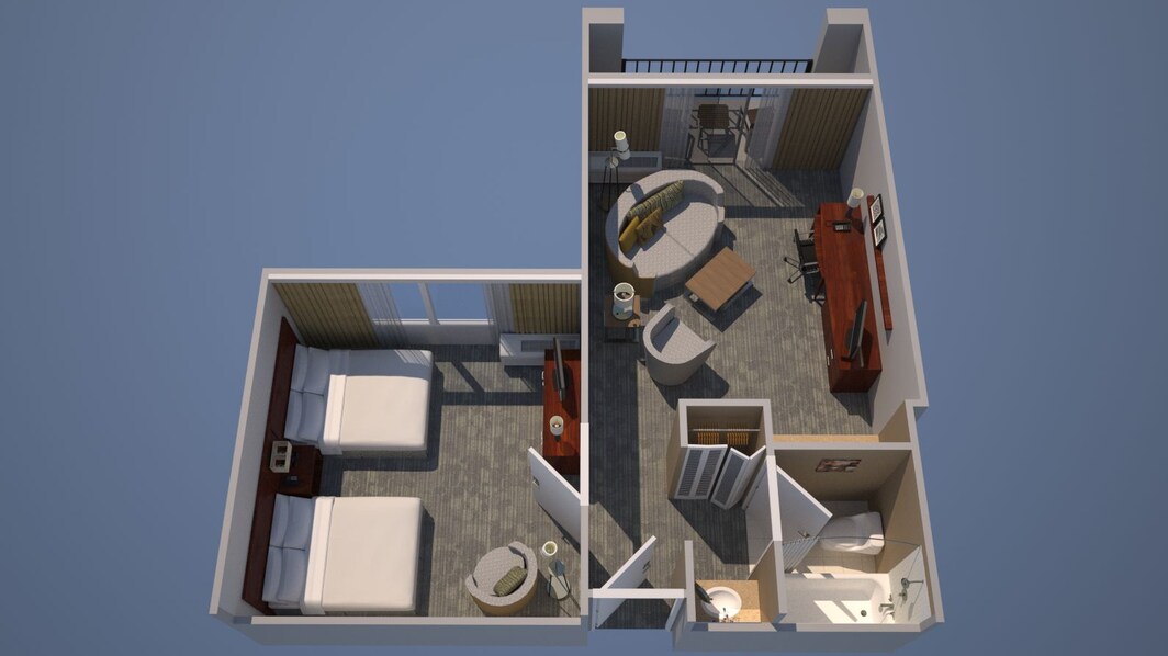 Suite de 1 dormitorio y 2 habitaciones con 2 camas dobles y sofá-cama