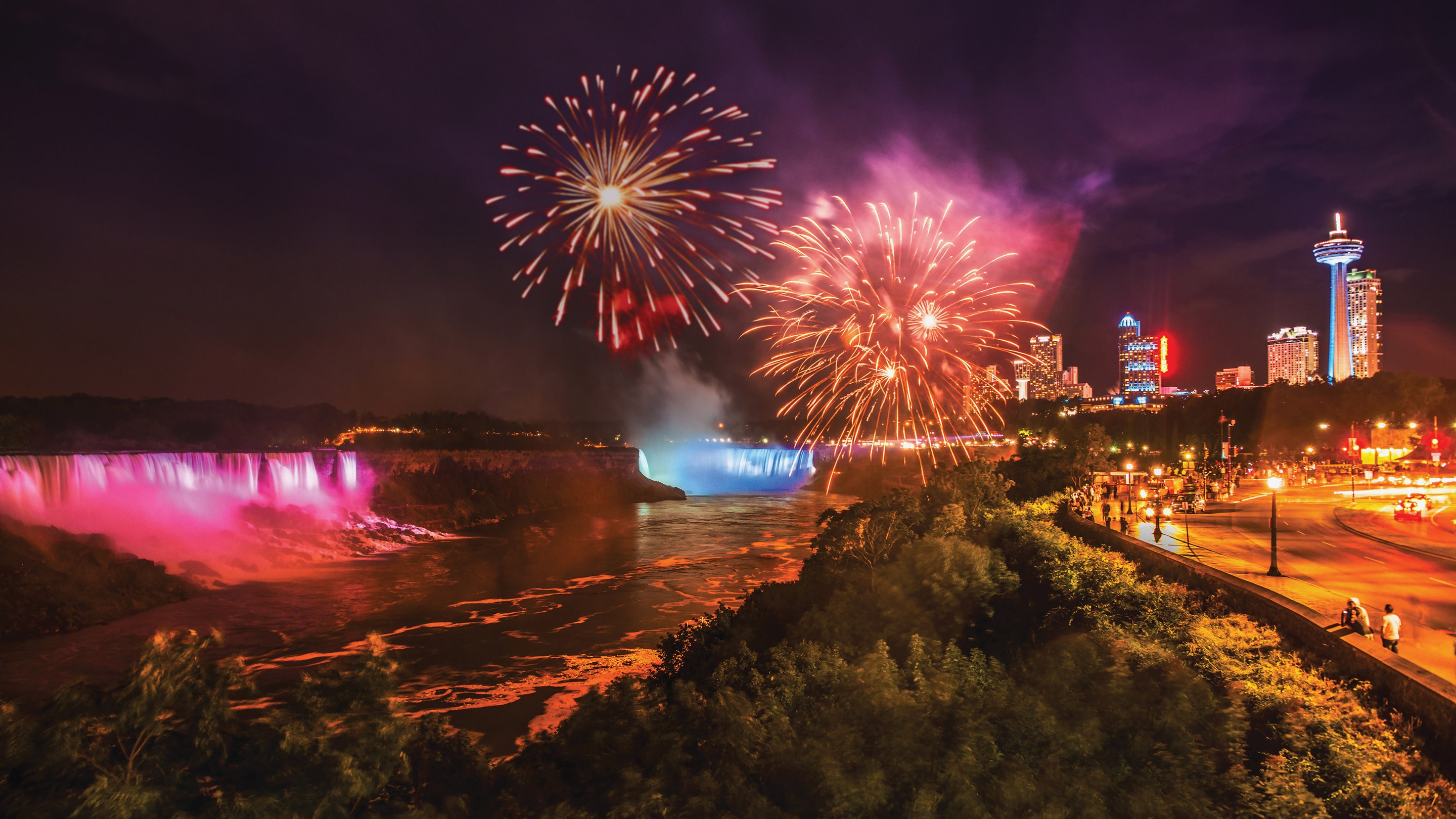 Fireworks lit up above Niagara falls