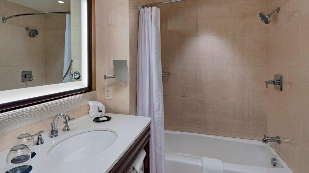 Ванная комната в номере с двумя двуспальными кроватями (Queen) – совмещенные ванна и душ