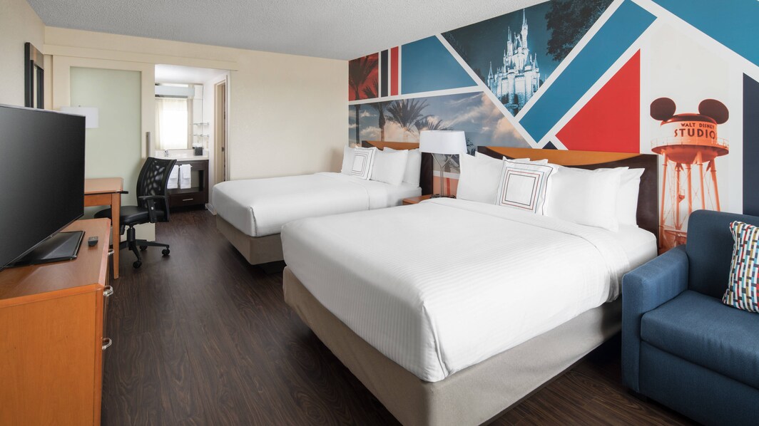 Chambre Premium avec deux grands lits doubles et vue