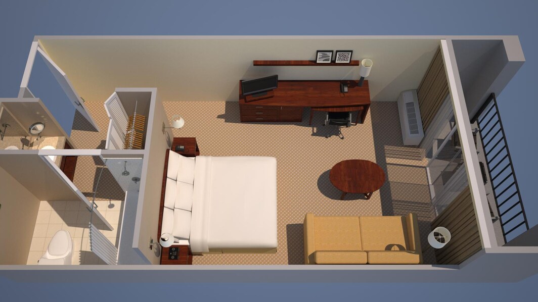 Habitación: Una cama King, sofá-cama y balcón