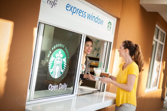 Connect Café Express Window – proudly brewing Starbucks® coffee