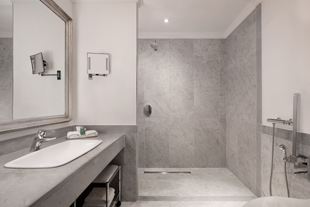 Accessible Deluxe Contemporary Guest Bathroom – Roll-In Shower