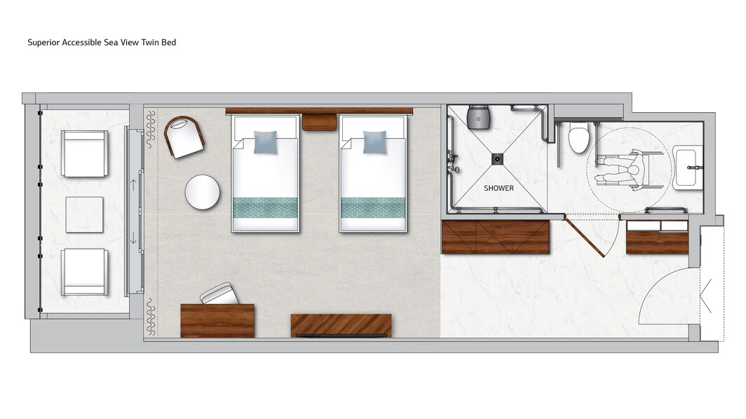 Habitación Superior con dos camas individuales, vistas al mar y accesible para personas con discapacidades