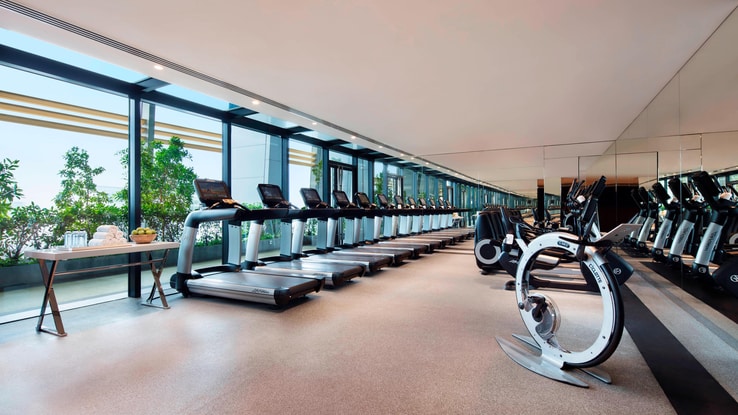 Fitness center with treadmills and exercise bikes