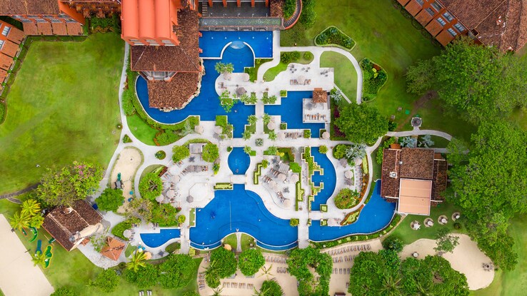 Aerial view of pools. 