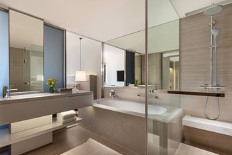 Courtyard Suite - Bathroom – Tub & Walk-In Shower