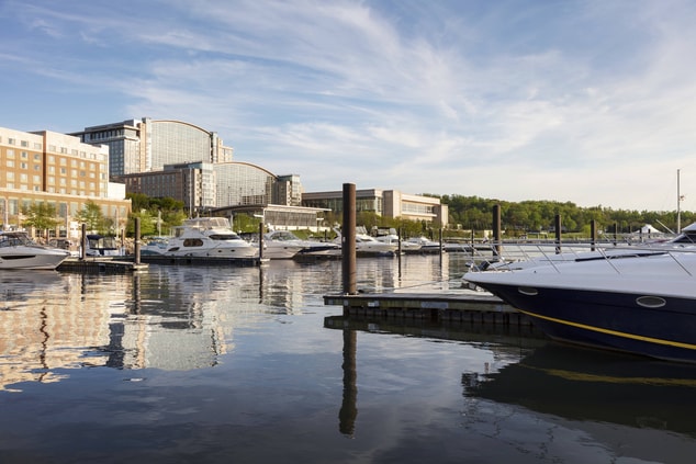 The beautiful resort stands in National Harbor on the banks of the Potomac River.