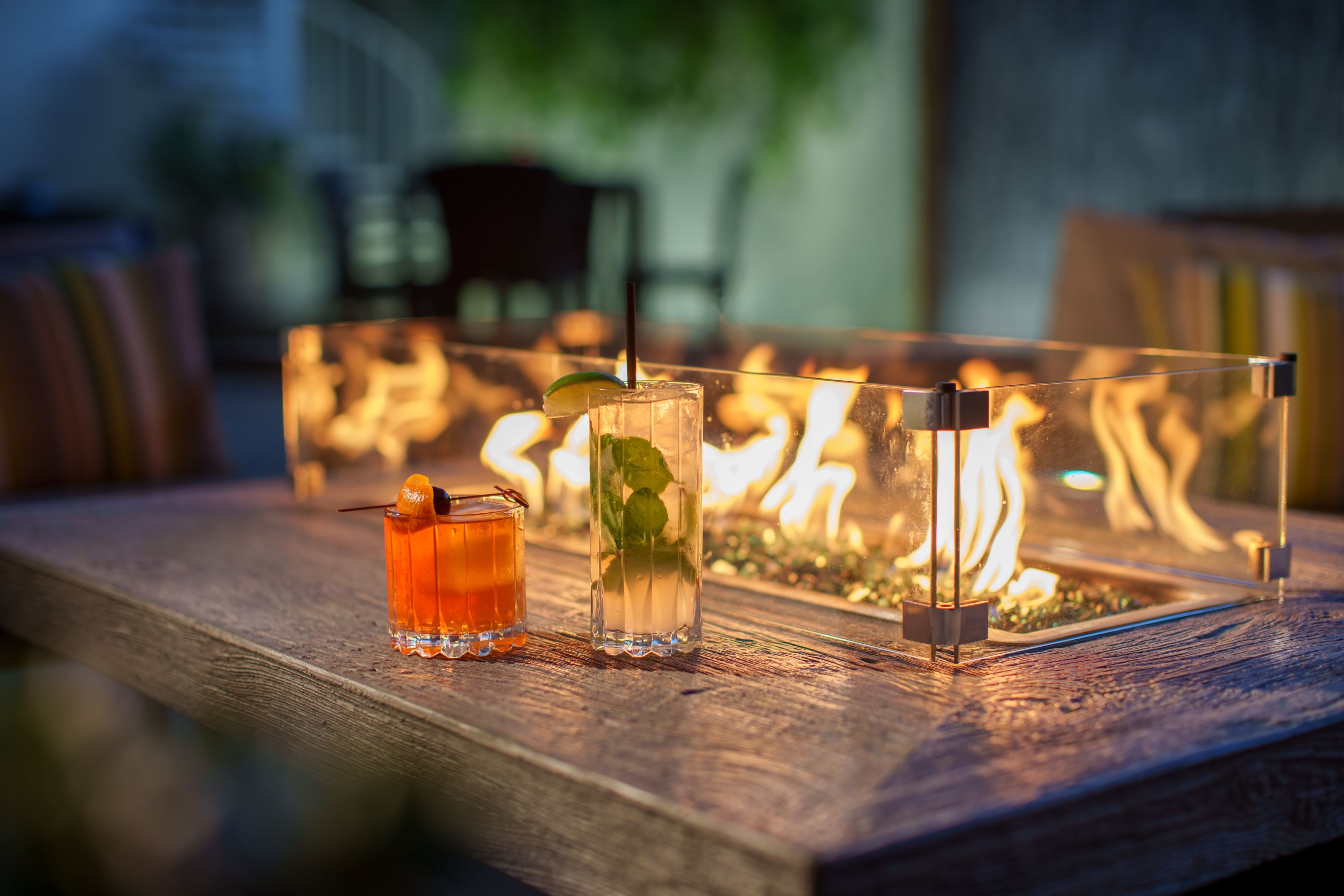 Cocktails on a firepit table
