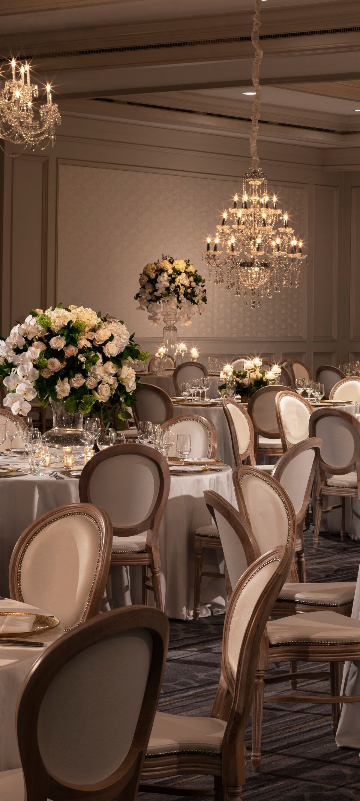 Elegant ballroom set for formal reception