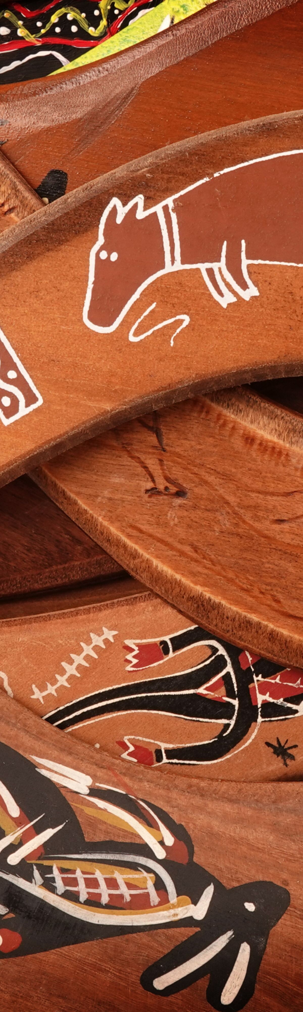 boomerangs, used, wooden, australian, tribal, aboriginal, souvenirs, many, pile, painted, genuine, traditional, decorated, ornament, native, item, nobody