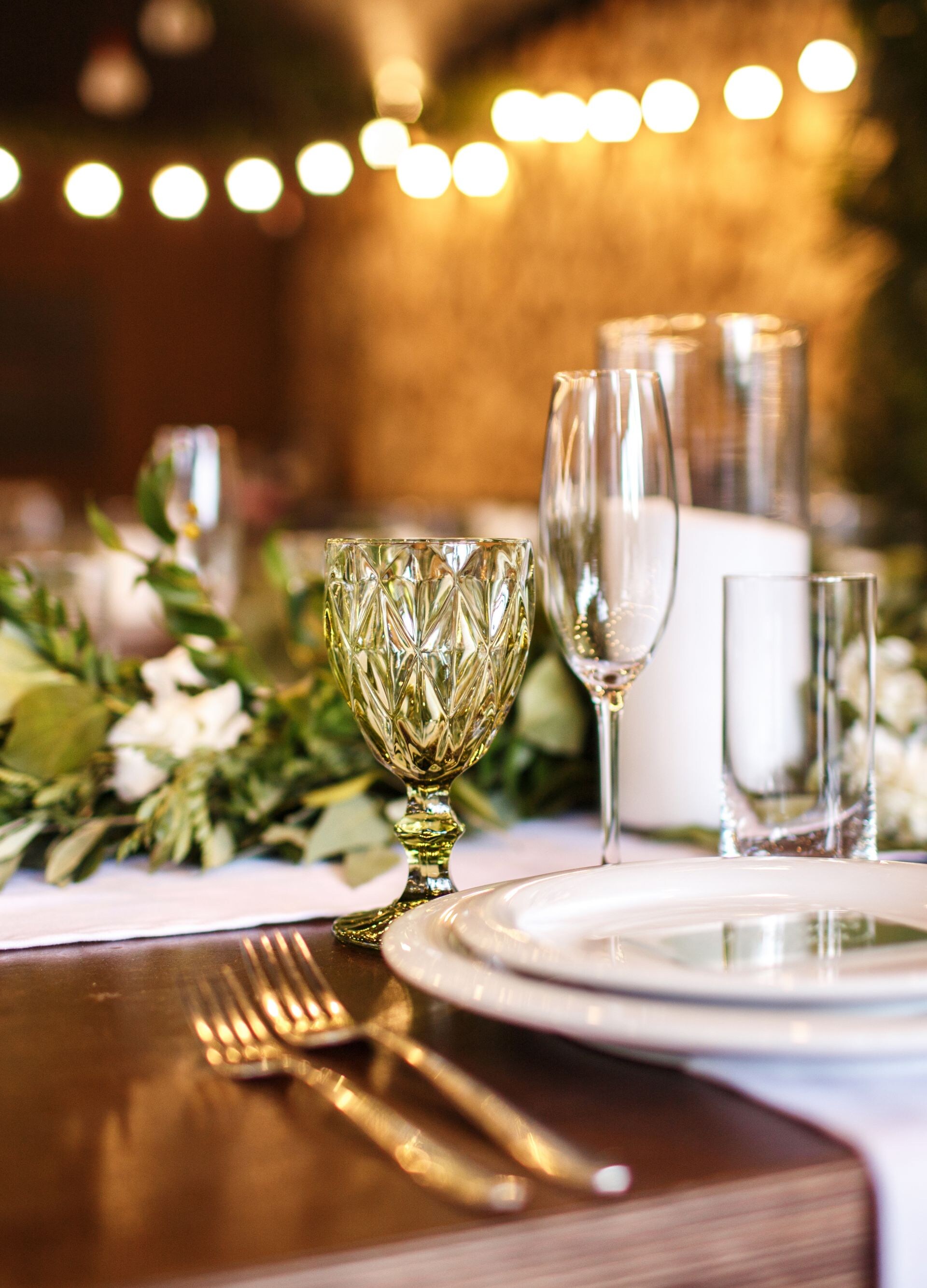 Luxurious service on the decorated table in the restaurant