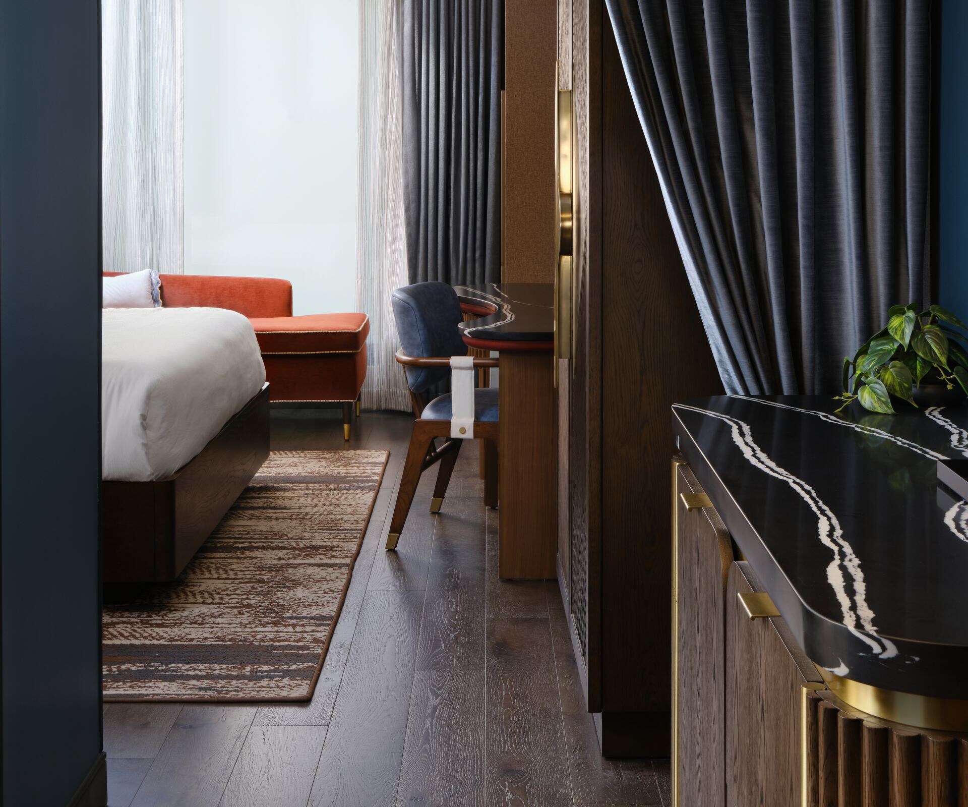 Hotel guest room entryway from door