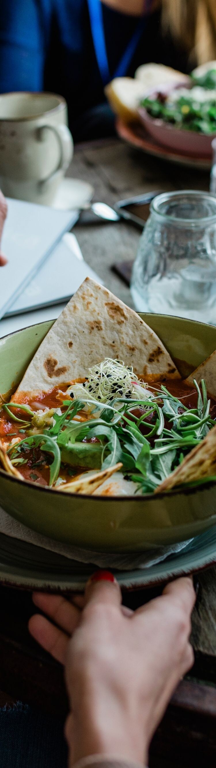 Gourmet bowl with flatbread and salad
