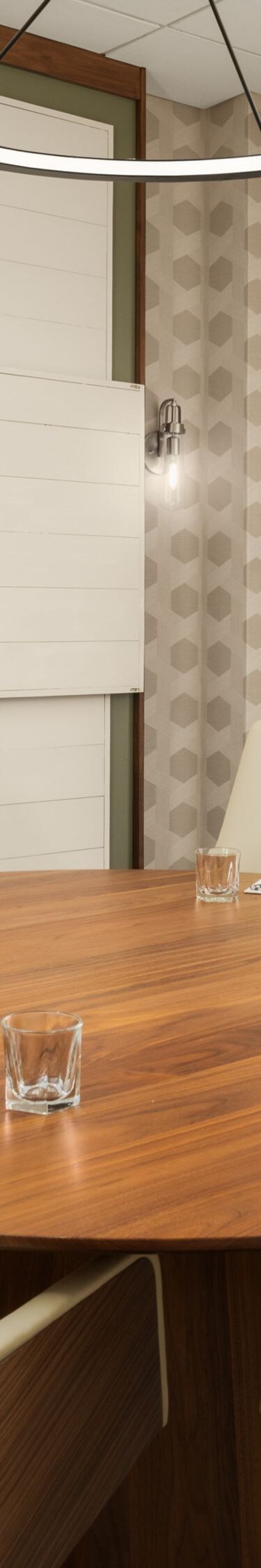 Small round table meeting room with television