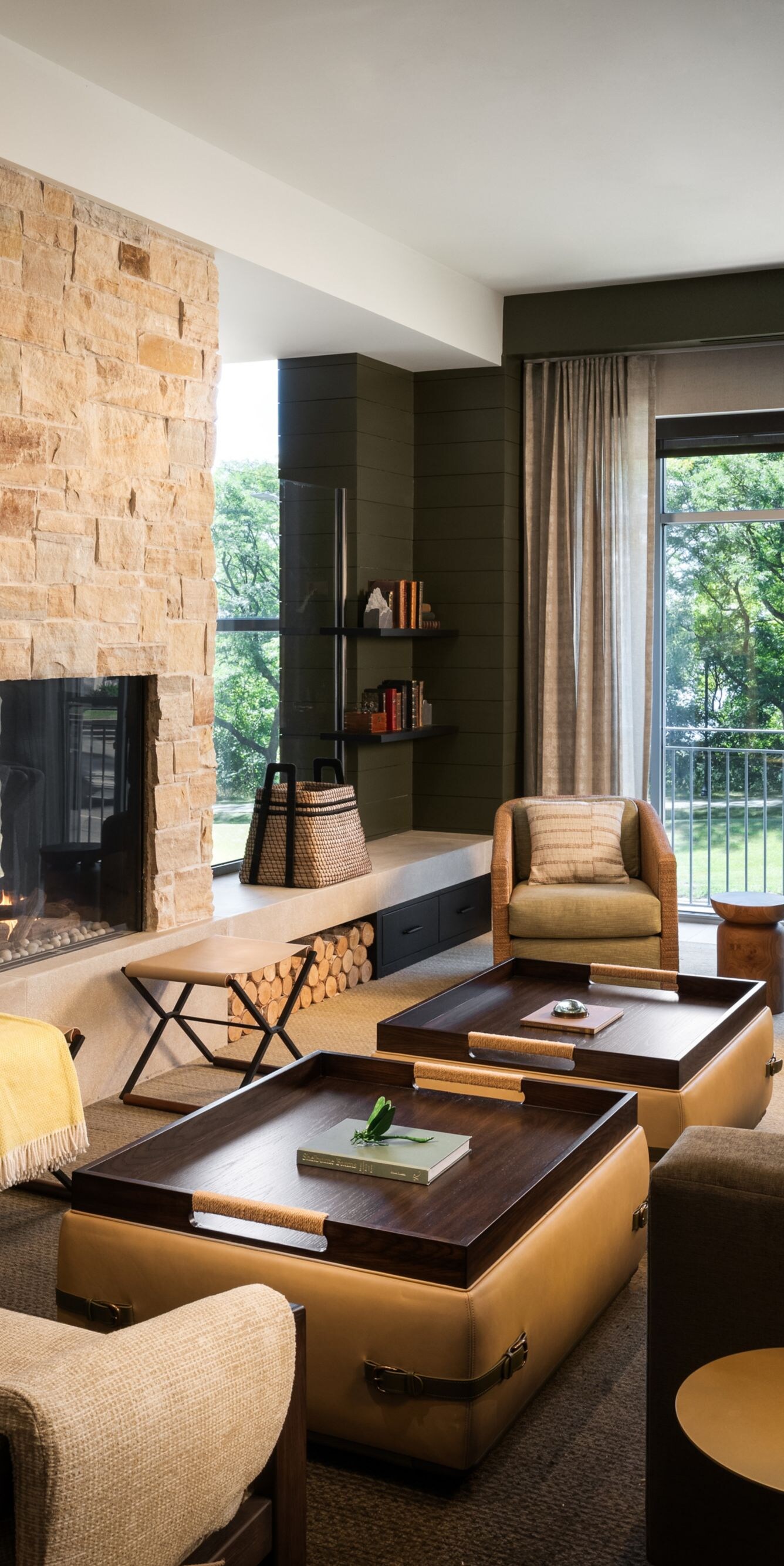 Lobby lounge area with fireplace