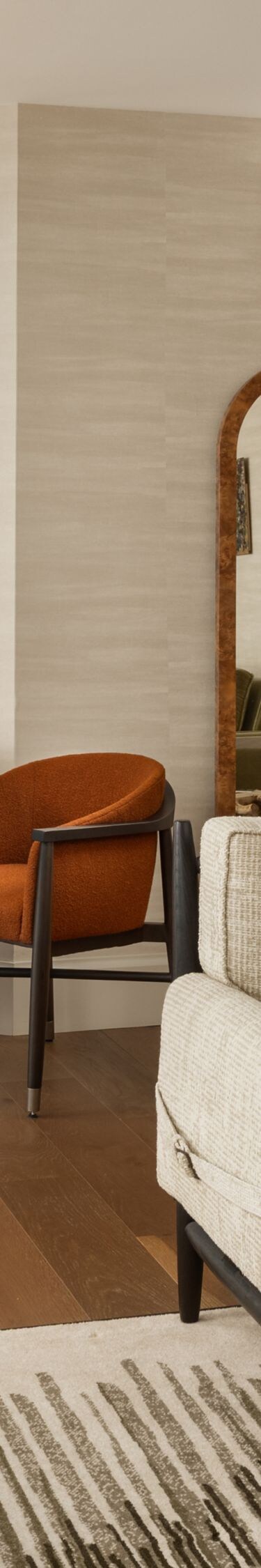 Couch, chair, desk, dining area