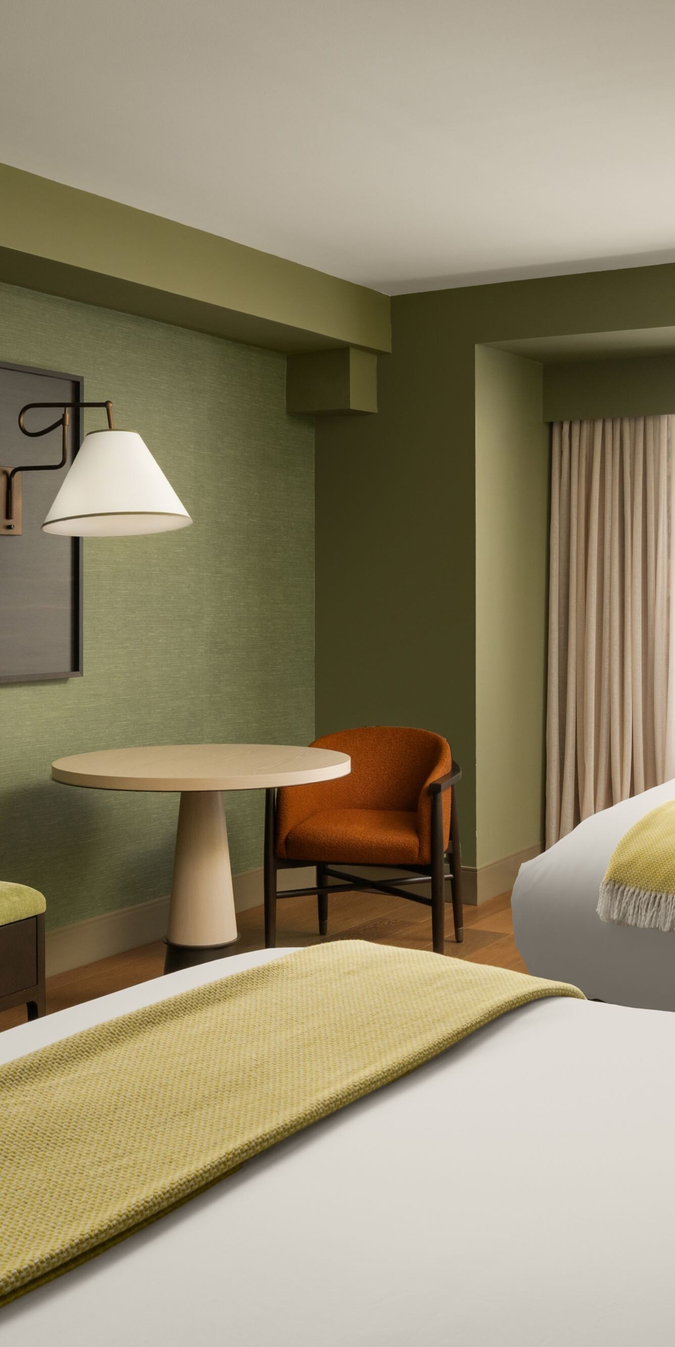 Two queen beds, work area and City views 