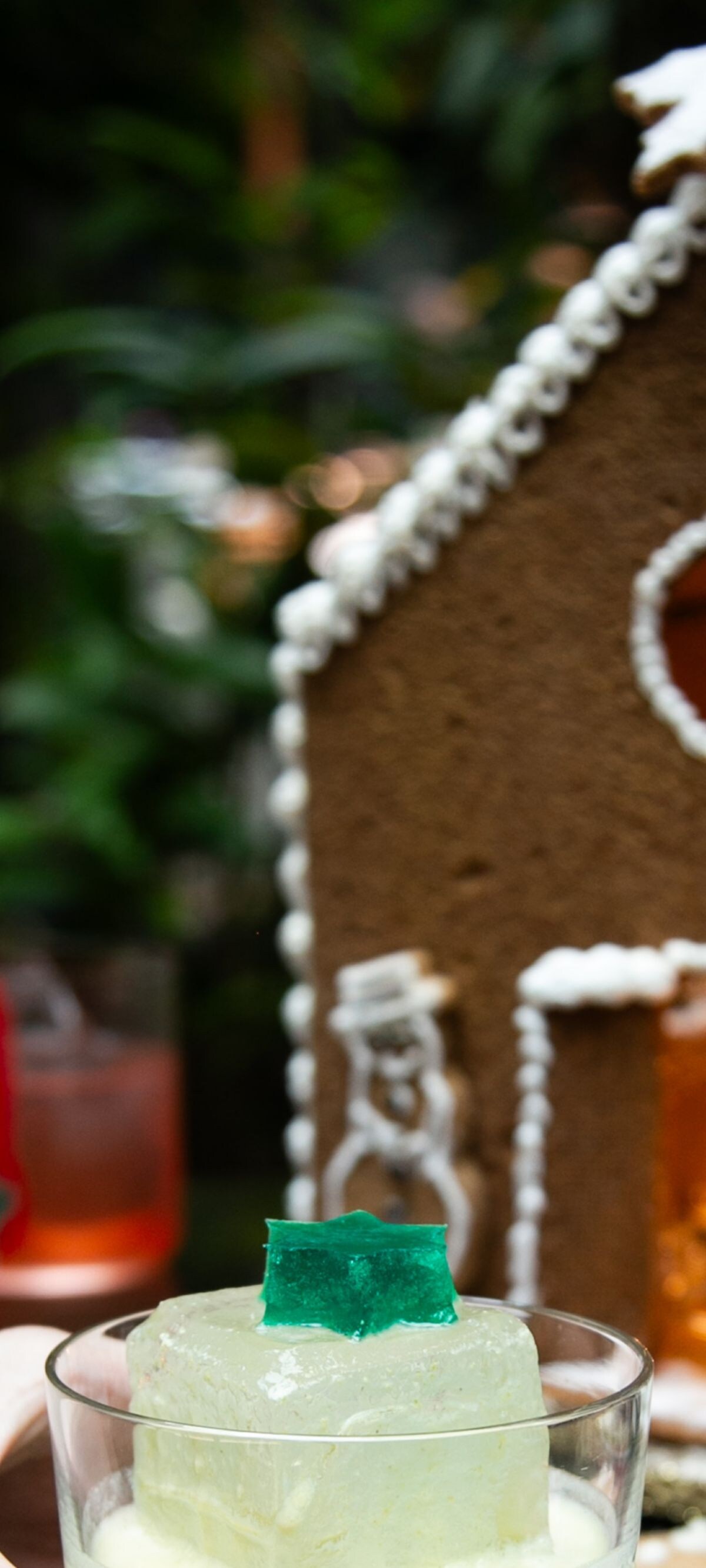 Gingerbread house with cocktail