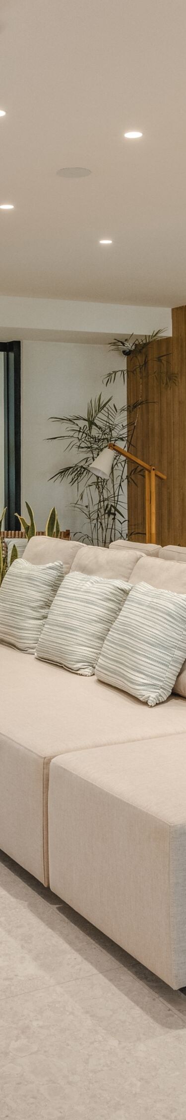 Modern lobby seating area with sofa
