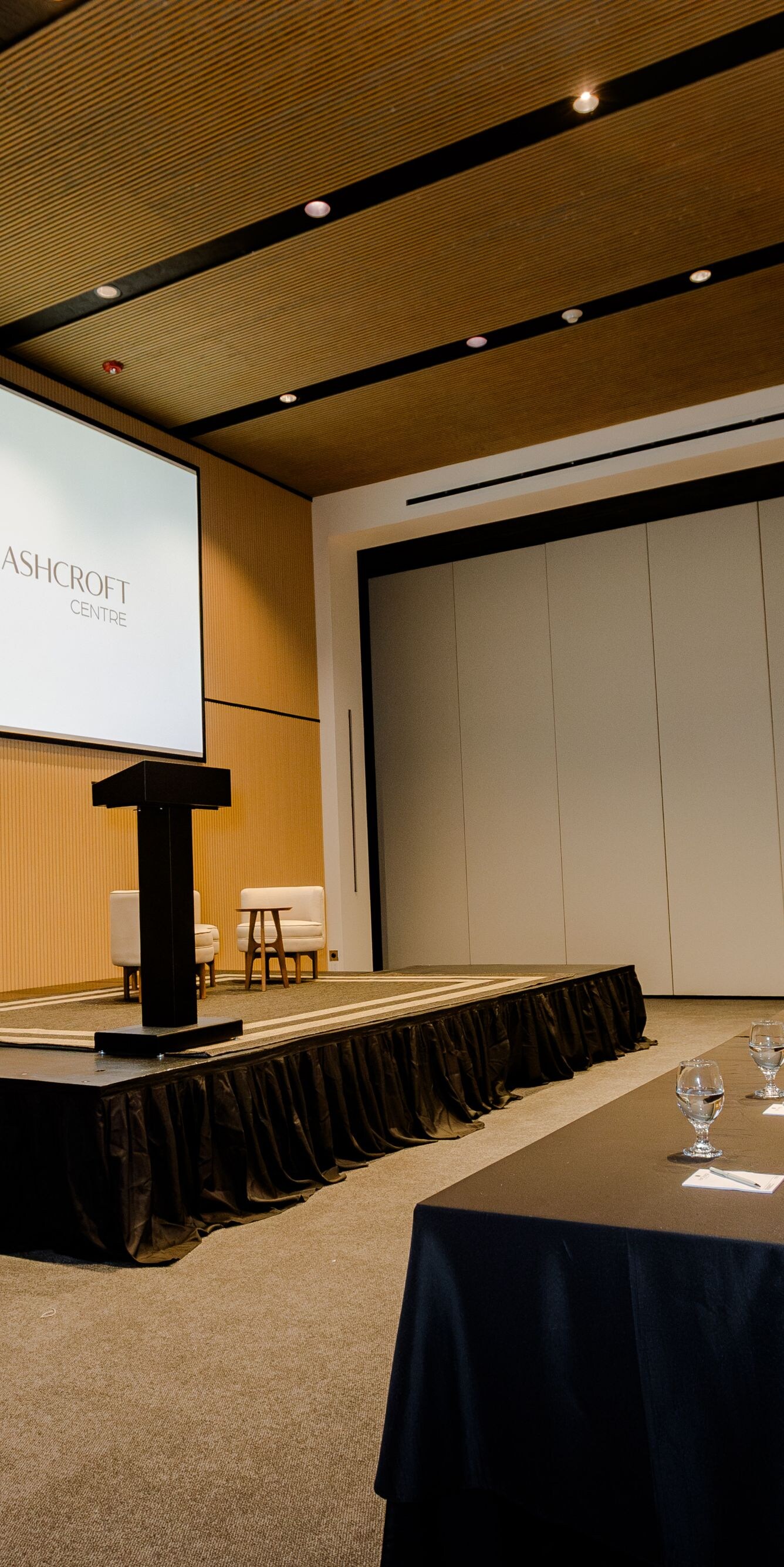 Classroom-style meeting room setup