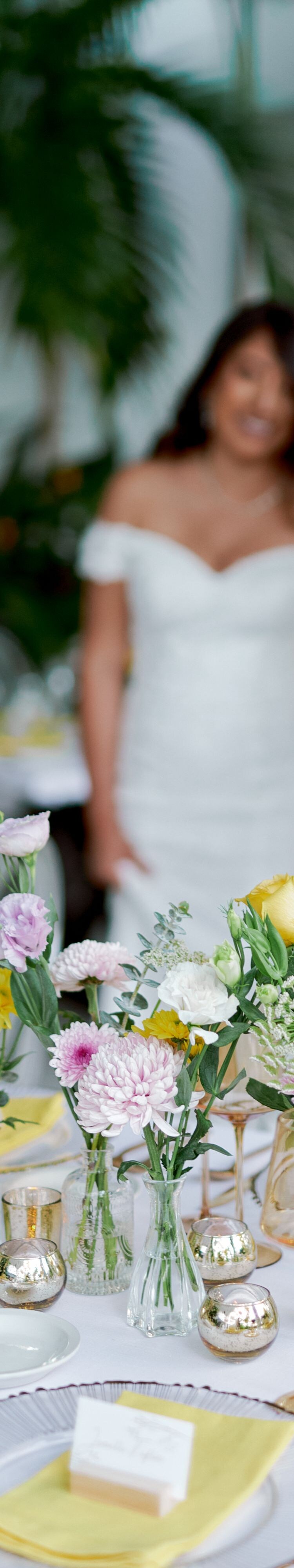 Decorated table with flowers and glassware