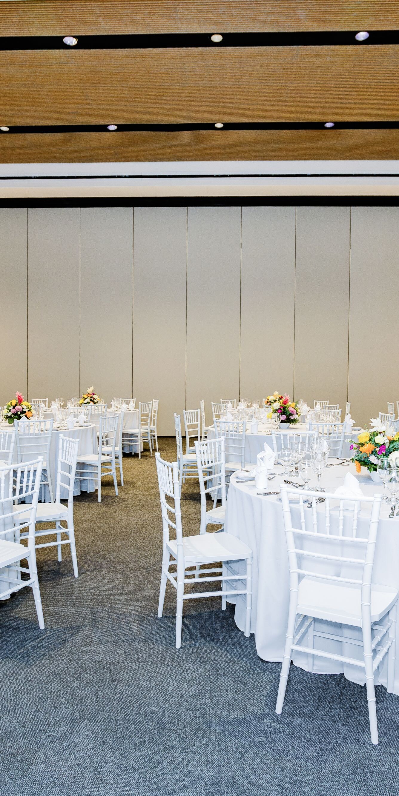 Banquet room with round tables setup