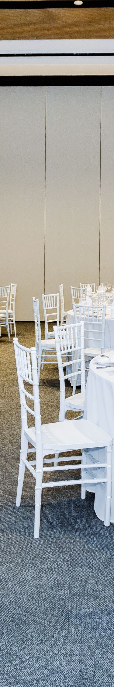 Banquet room with round tables setup
