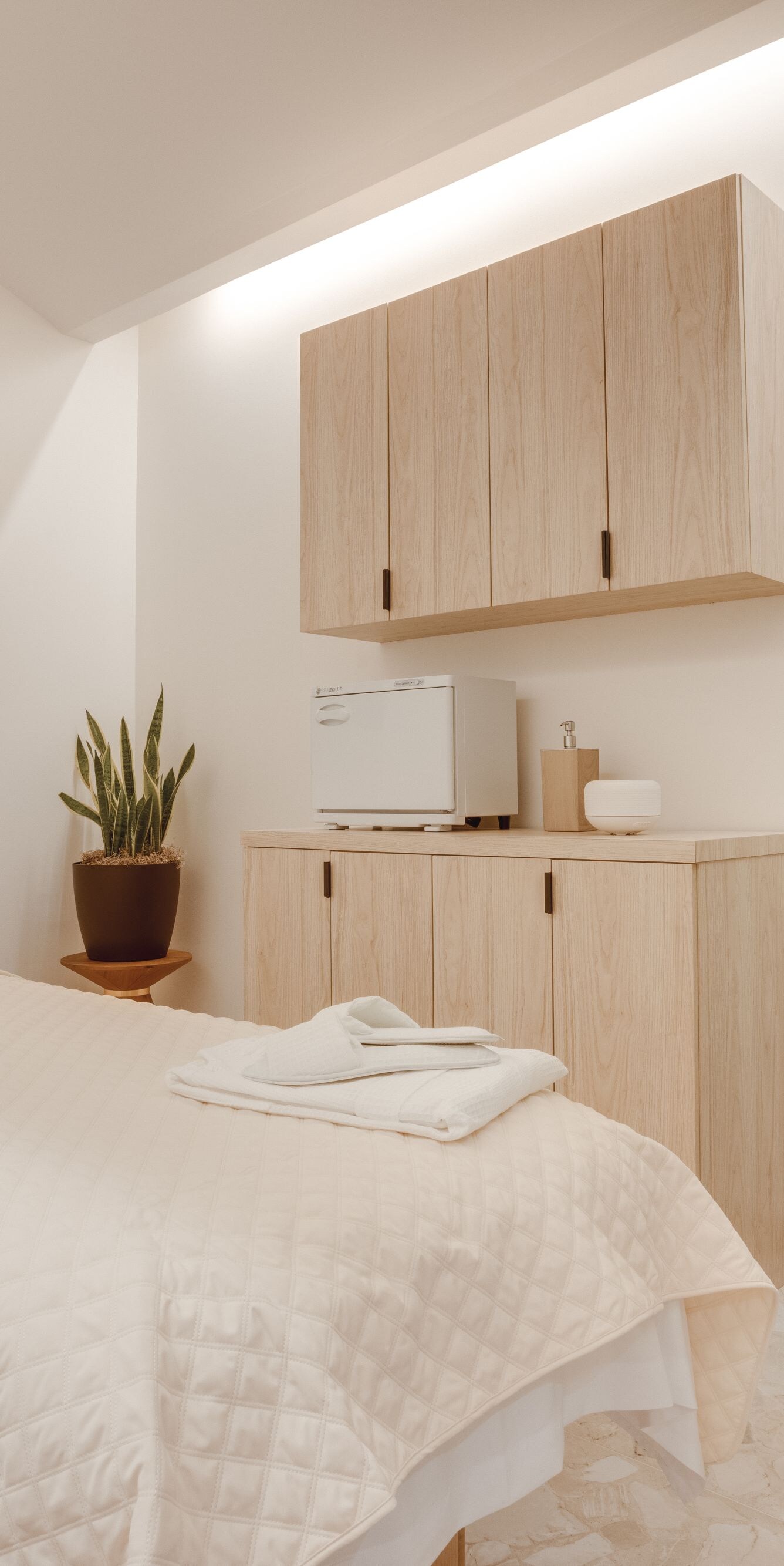 Massage room with bed and plants