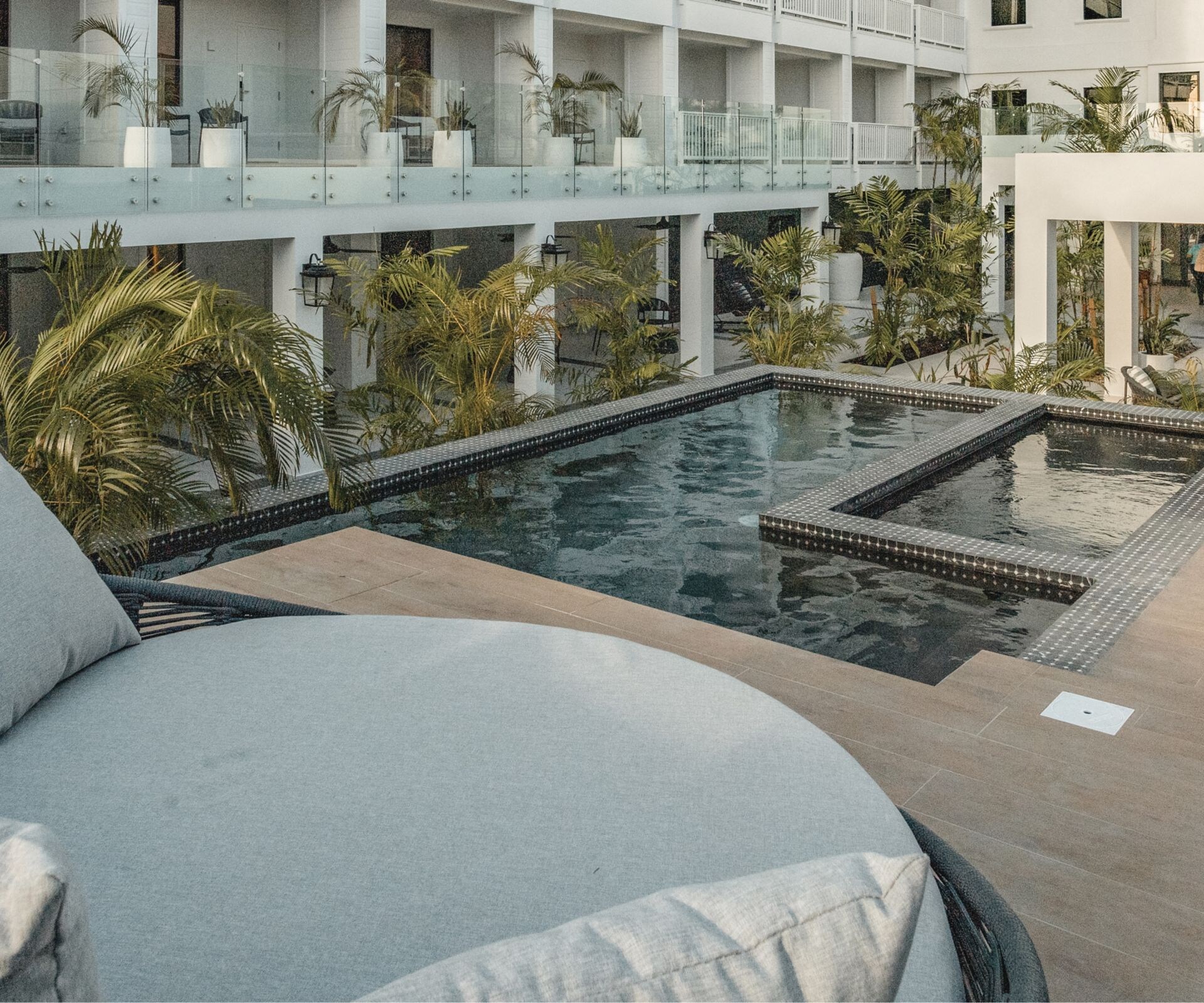 Outdoor pool with lounge seating