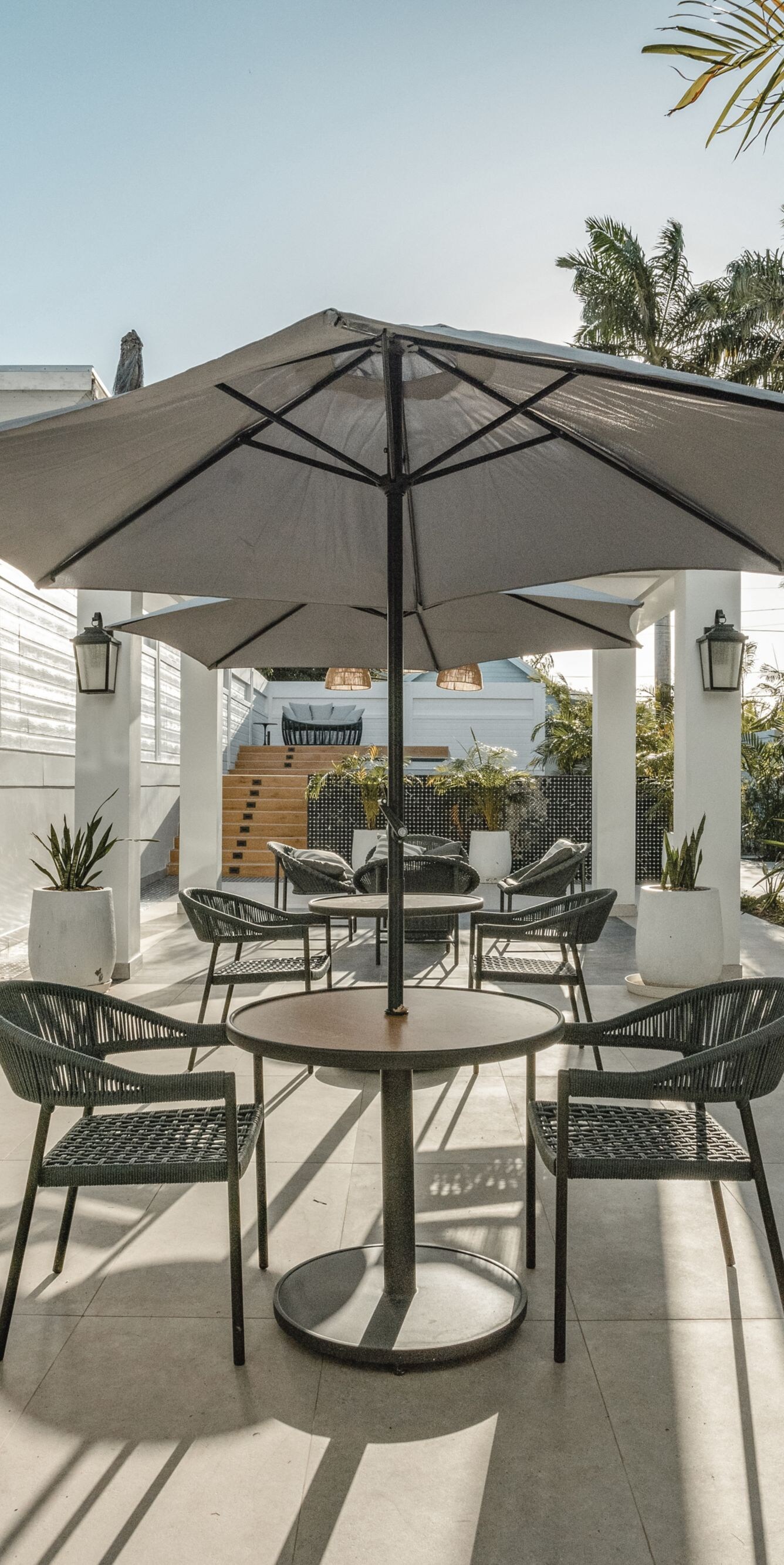 Courtyard patio with umbrella seating