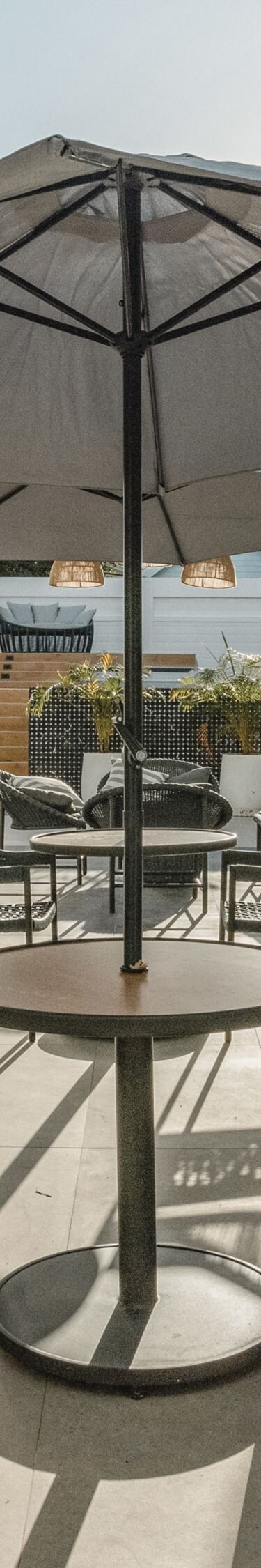 Courtyard patio with umbrella seating