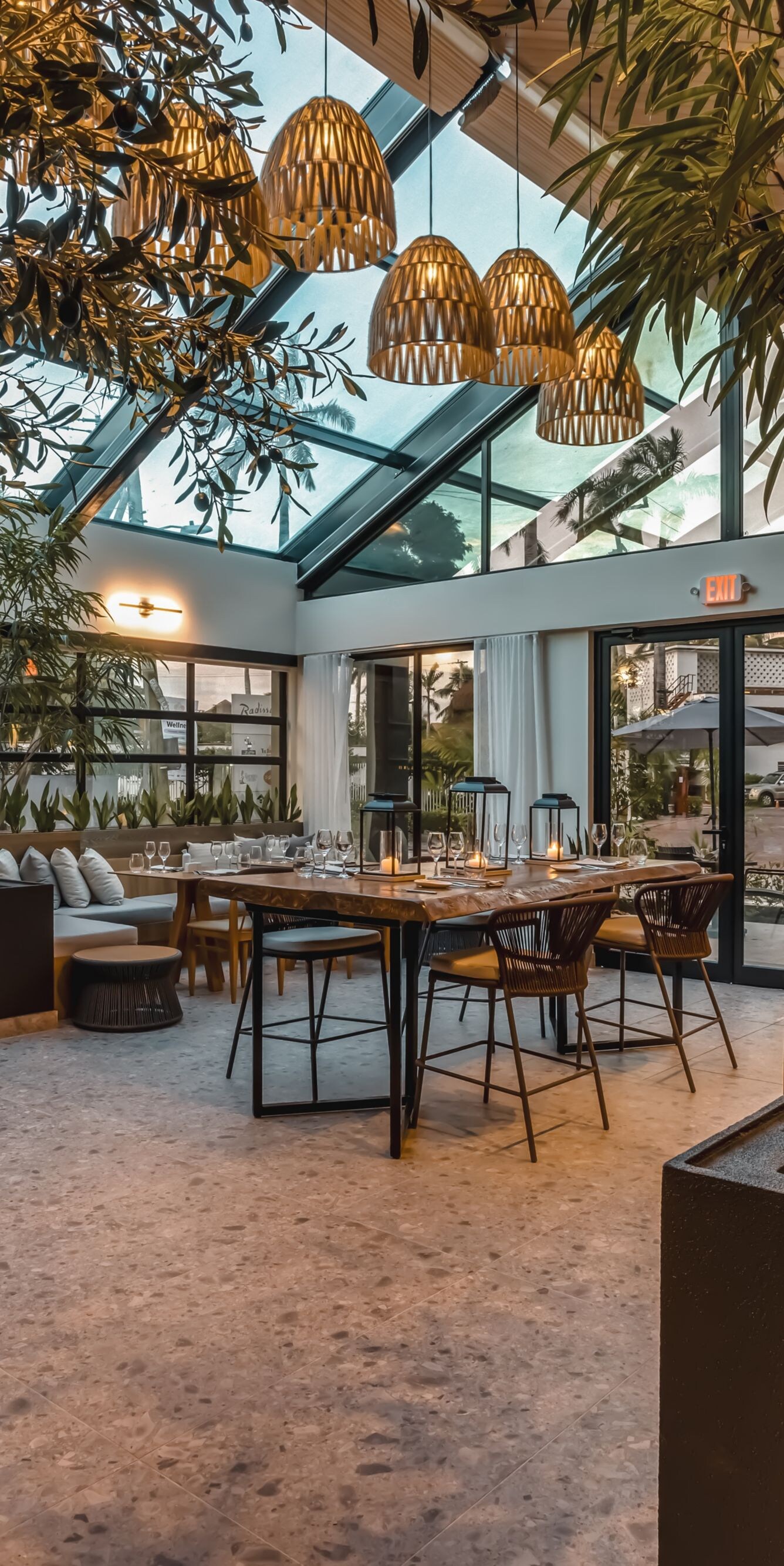 Indoor lounge with plants and seating