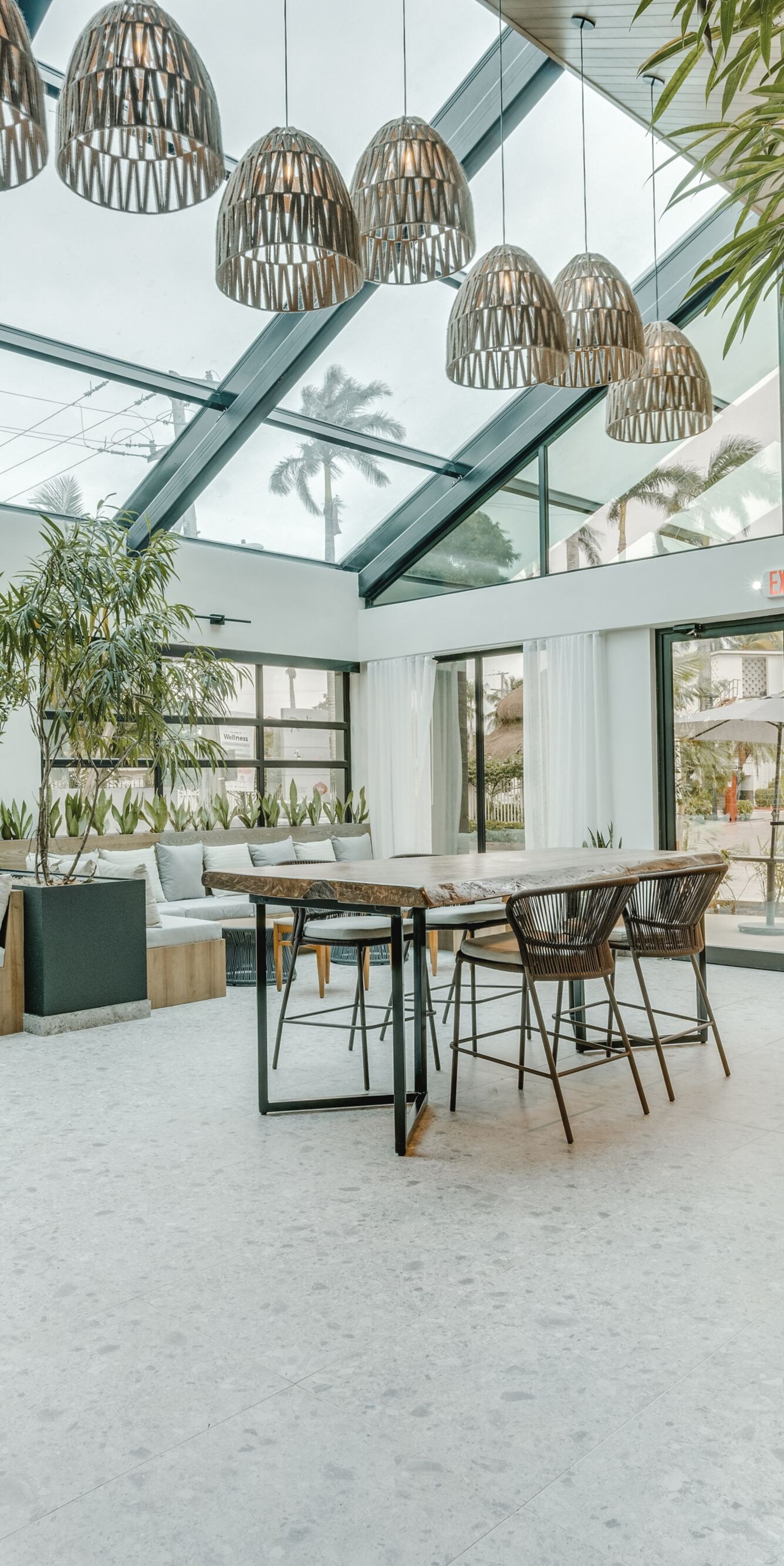 Airy lounge with glass ceiling seating