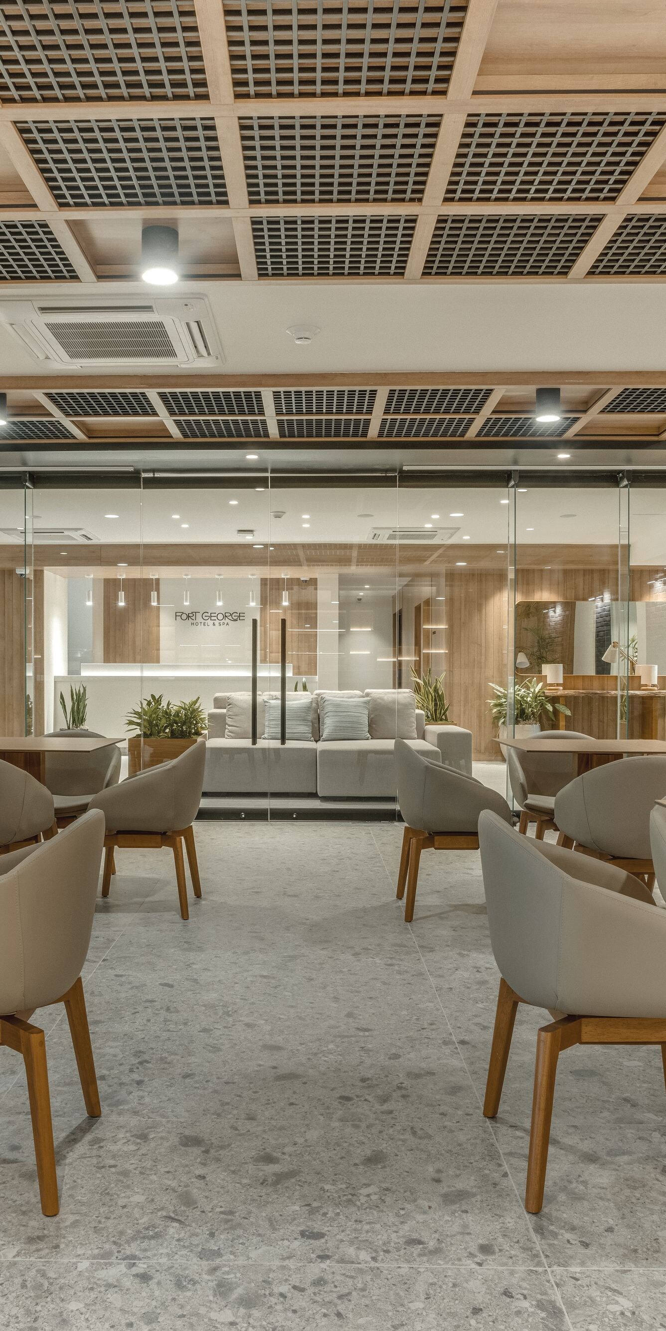 Modern dining room with upholstered chairs