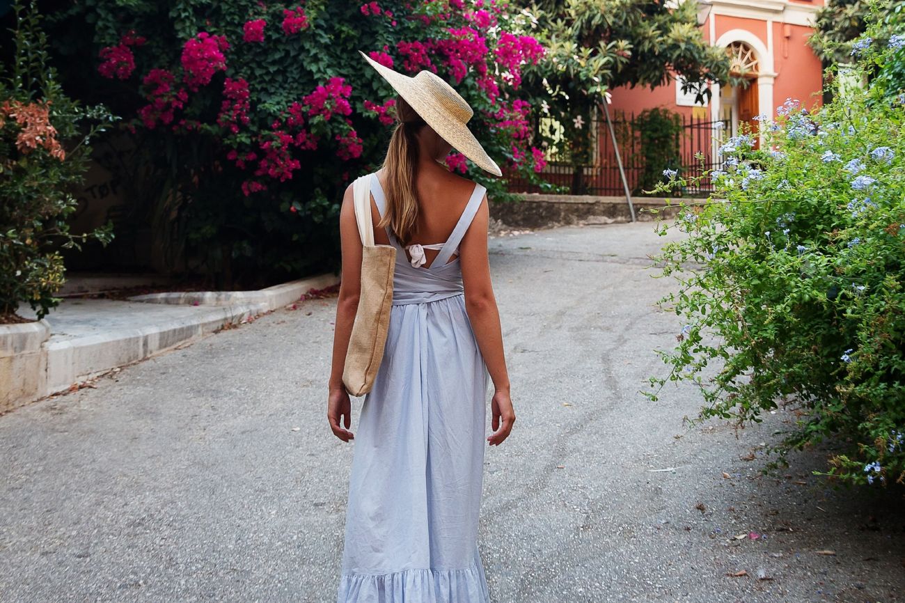 woman walking in Corfu old town
