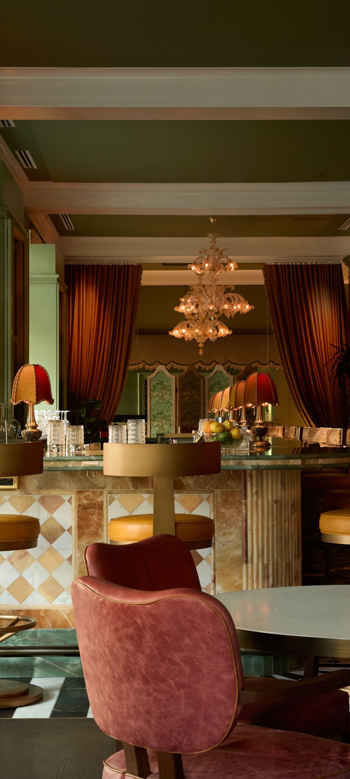 Upscale lounge seating and cocktail bar