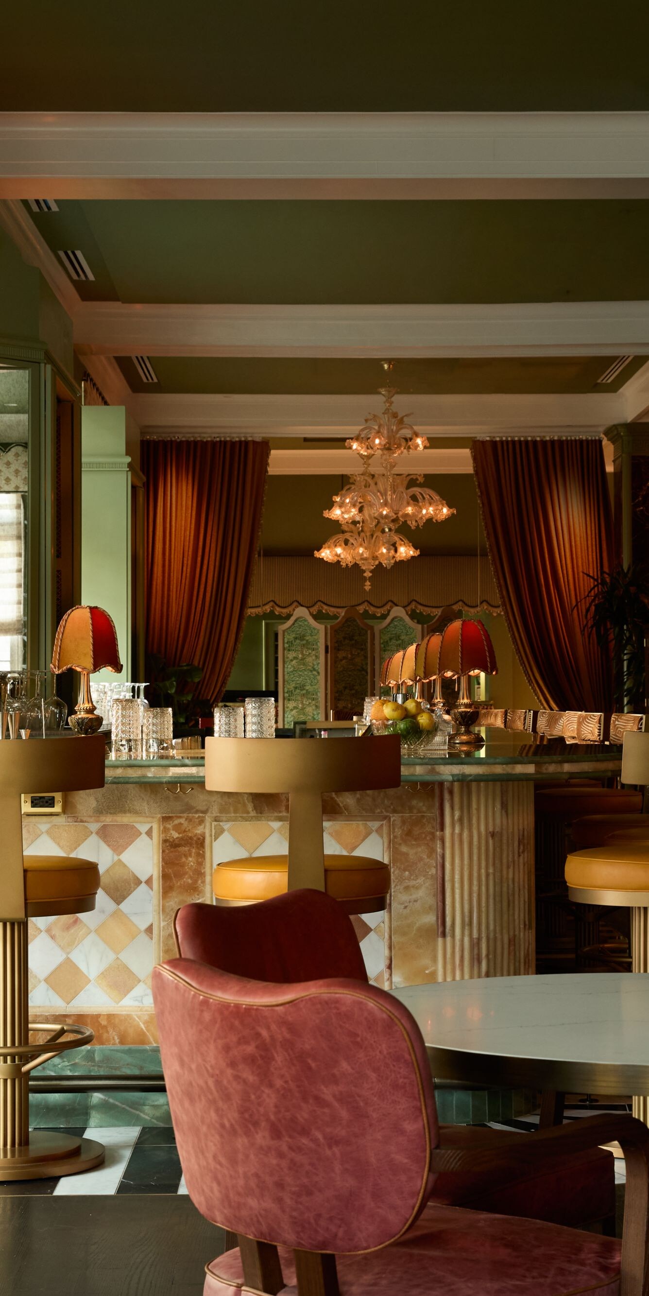 Upscale lounge seating and cocktail bar