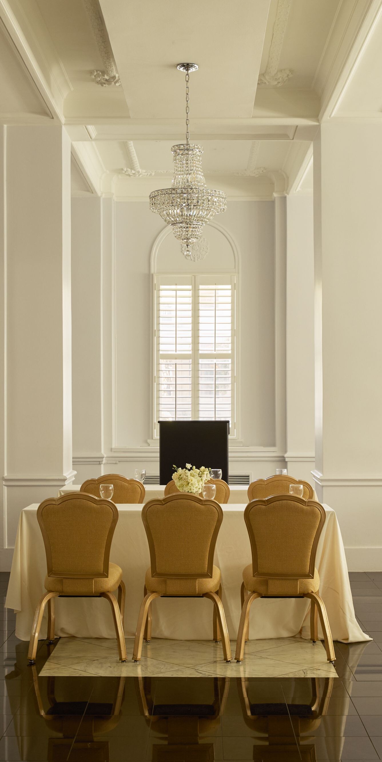 Elegant event space with classroom-style seating