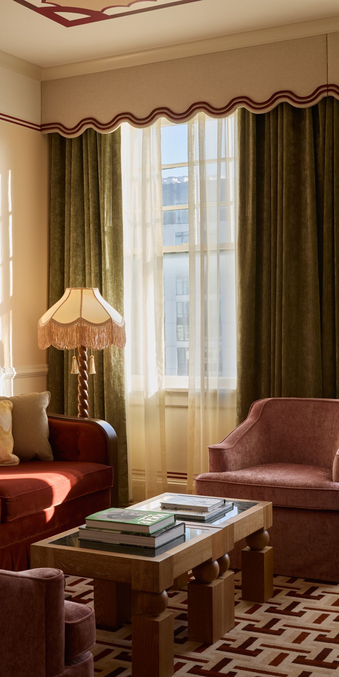 Studio suite with king bed and velvet seating